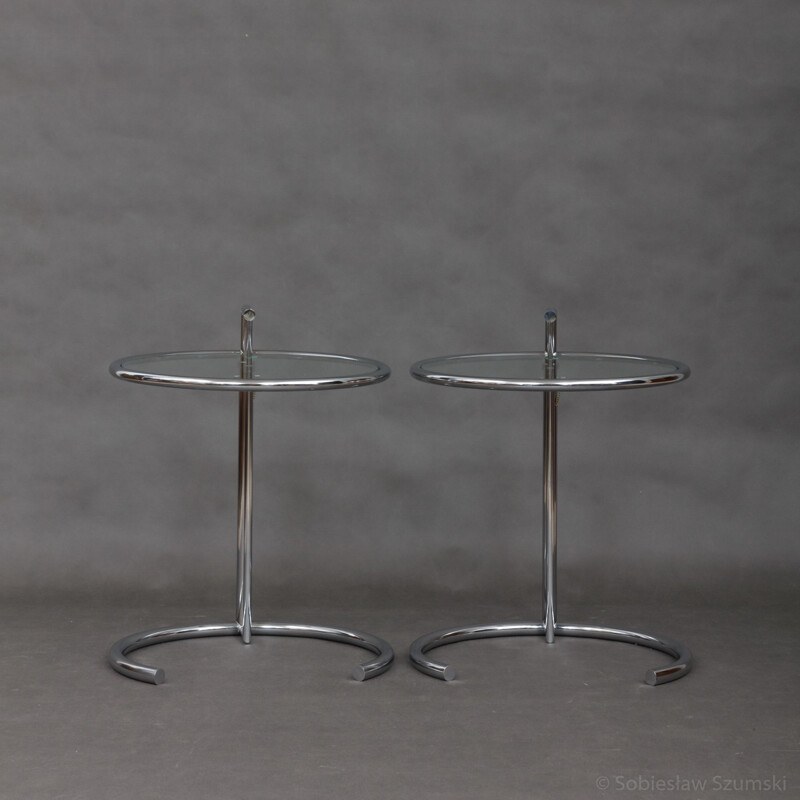 Pair of vintage side tables in chrome by Eileen Gray - 1970s