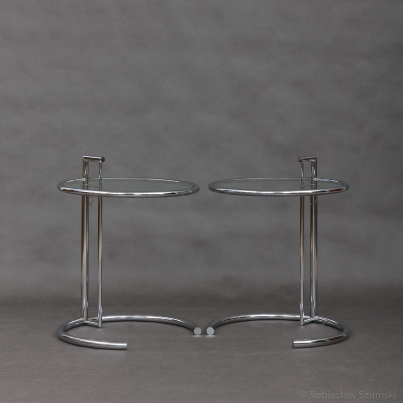 Paire de tables d'appoint vintage en chrome par Eileen Gray - 1970