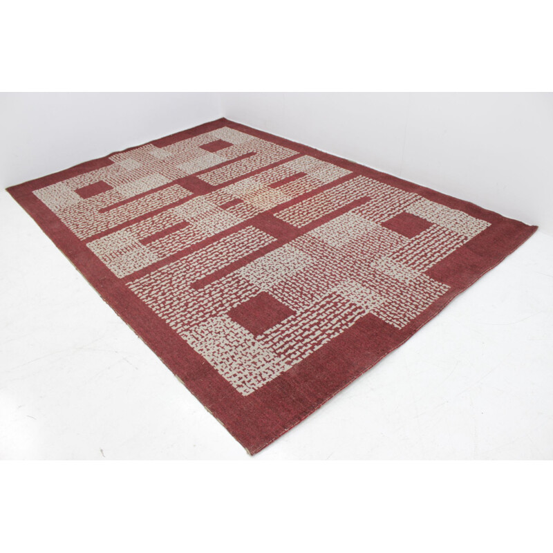 Vintage geometrisch wollen tapijt, 1950