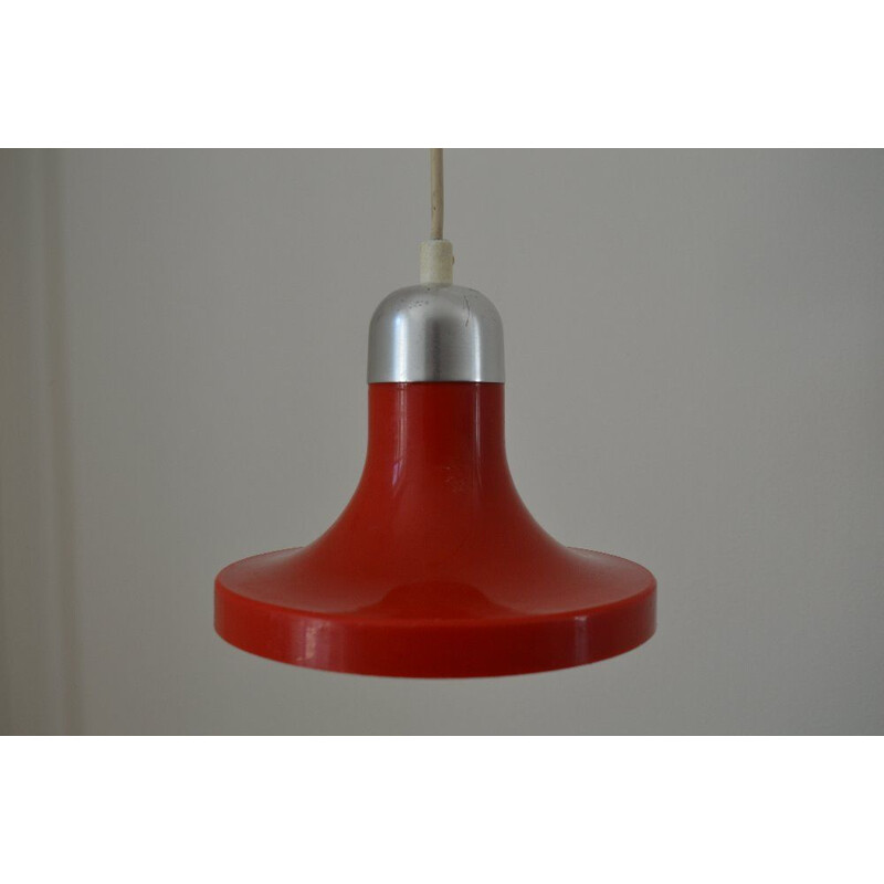 Vintage red pendant lamp in plastic and metal - 1970s