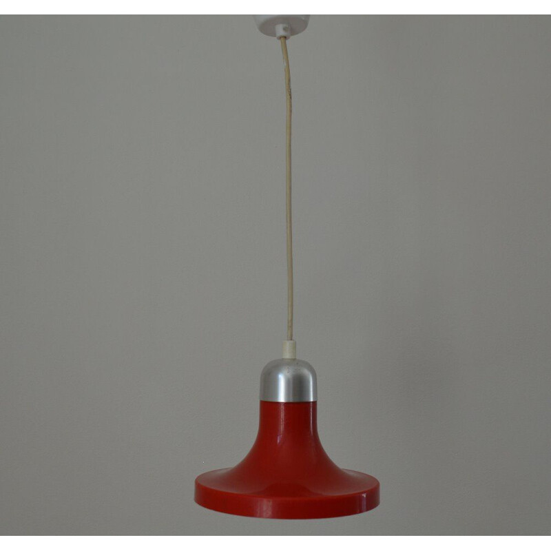 Vintage red pendant lamp in plastic and metal - 1970s