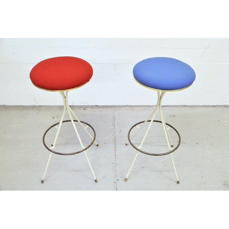 Vintage French bar with 2 bar stools - 1950s
