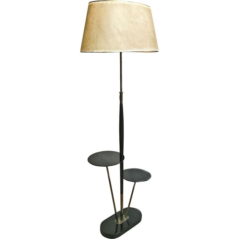 Black lacquered Vintage floor lamp in brass and glass - 1960s