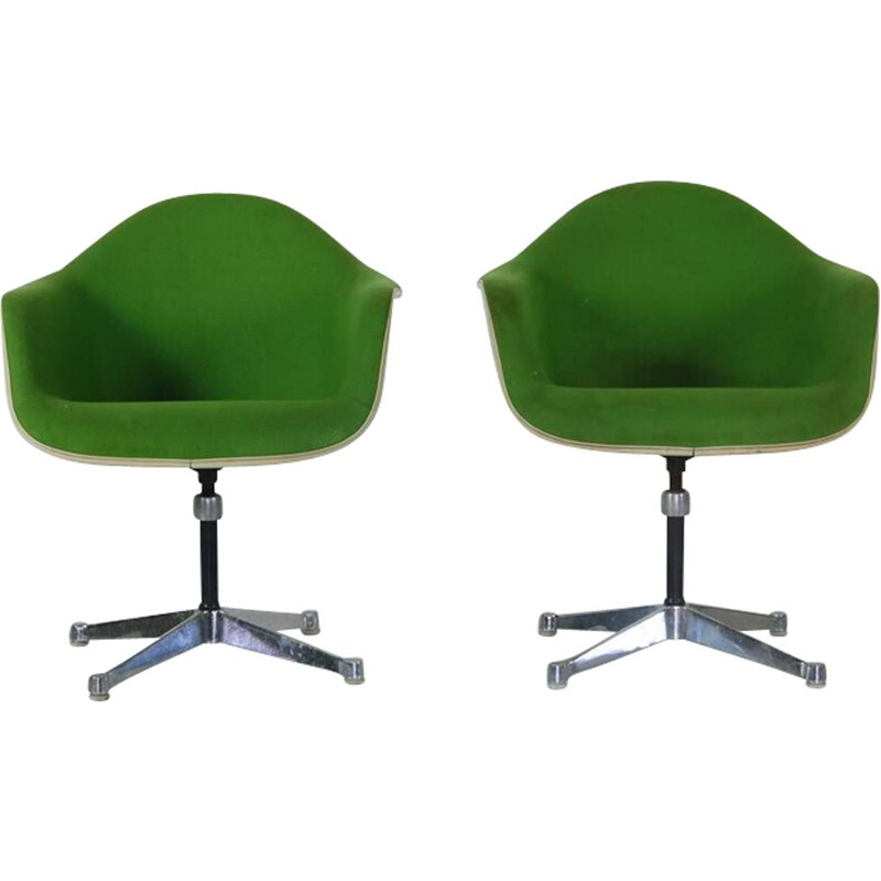 Set of 2 vintage green armchairs by Charles Eams for Herman miller - 1950s