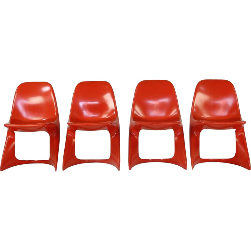 Set of 4 vintage red chairs by Alexander Begge for Casala - 1970s