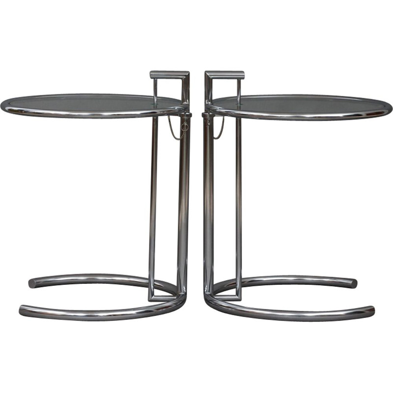Pair of vintage side tables in chrome by Eileen Gray - 1970s