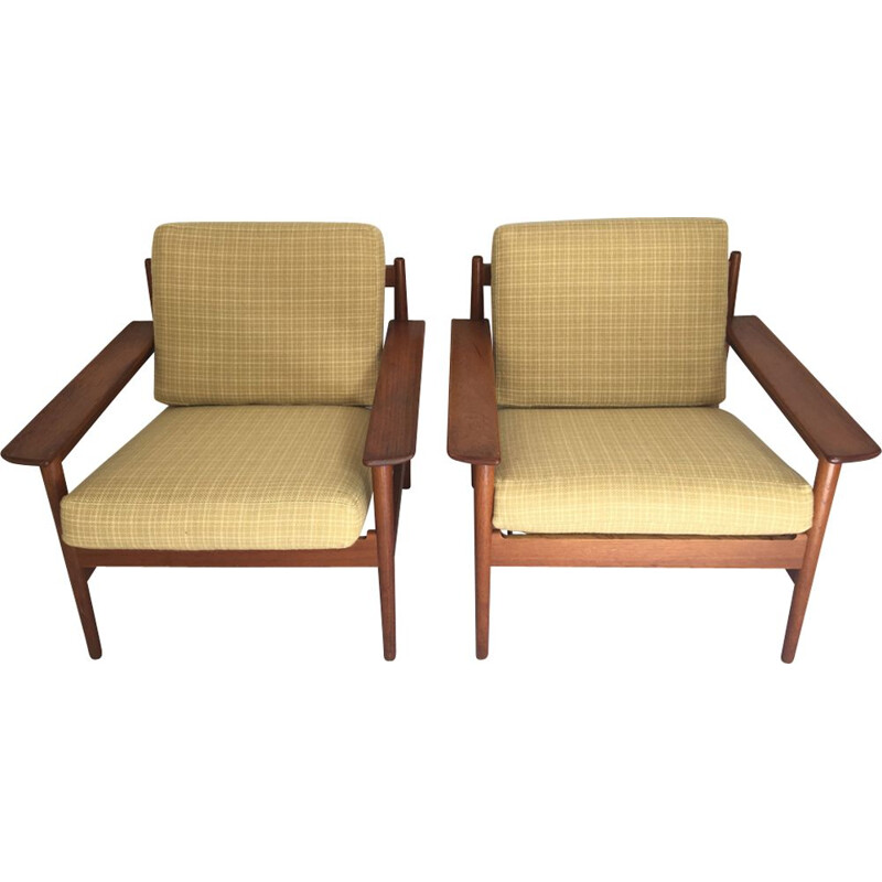 Suite de 2 fauteuils vintage verts scandinaves - 1960