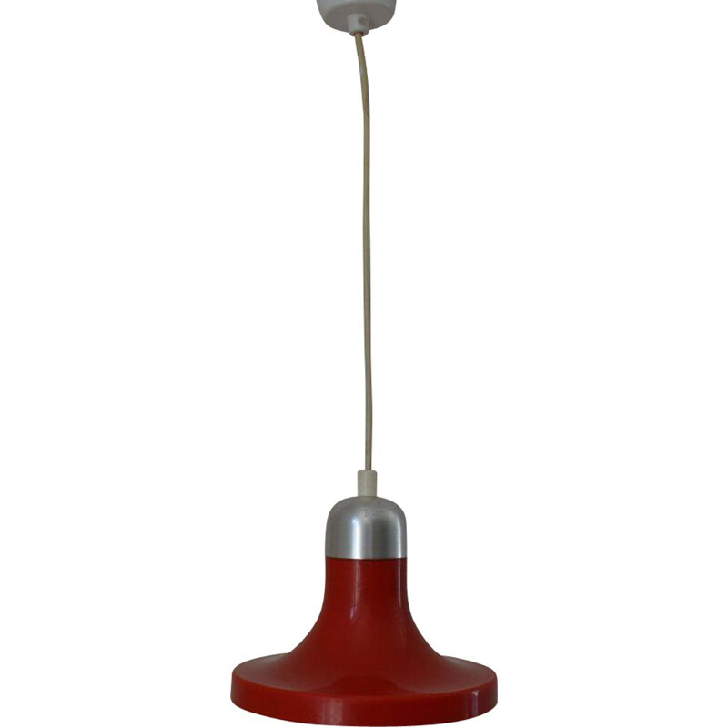 Vintage red pendant lamp in plastic and metal - 1970s