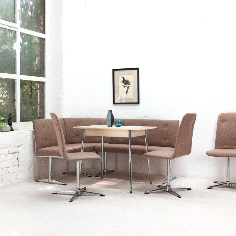 Set of 3 vintage chairs and 1 corner bench in beige - 1970s