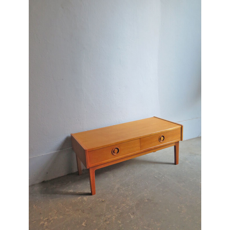 vintage  low side table in oak with two drawers - 1950s