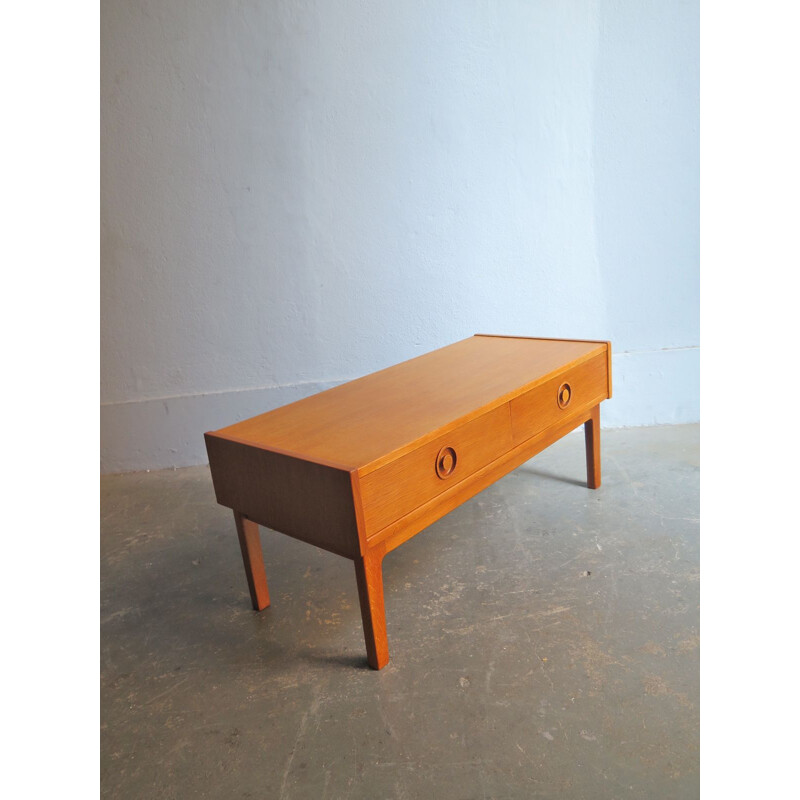 vintage  low side table in oak with two drawers - 1950s