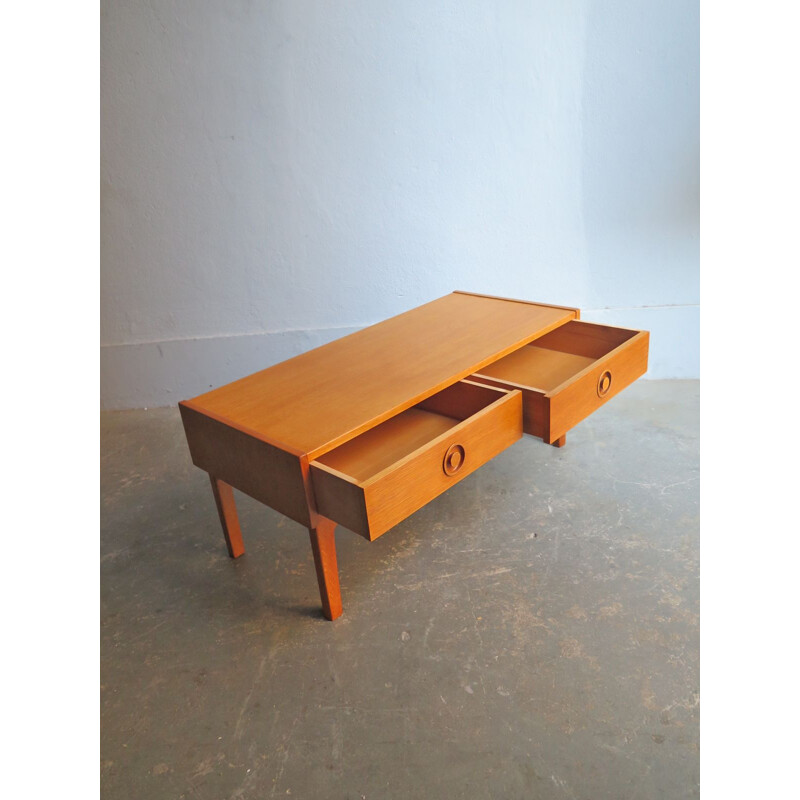 vintage  low side table in oak with two drawers - 1950s