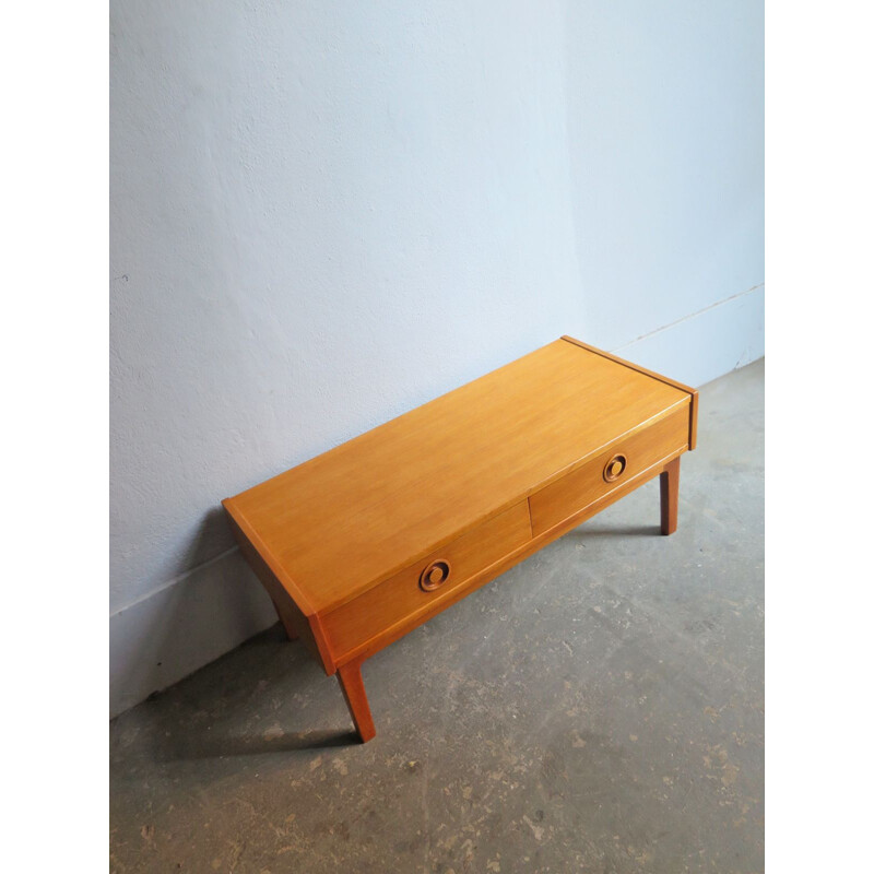 vintage  low side table in oak with two drawers - 1950s