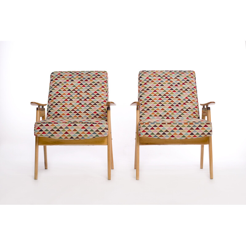 Suite de 2 lounge chairs à motifs multicolores par Jaroslav Smidek pour Jitona - 1960