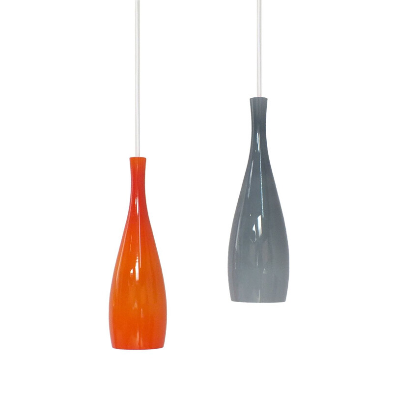 Set of 2 orange and grey Hanging lamps by J.Bang for Fog and Morup - 1960