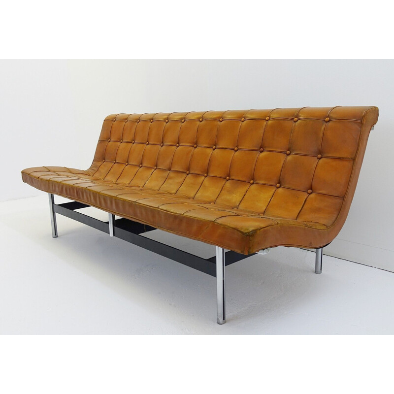 Vintage 3-seater Sofa in brown leather By William Katavolos For ICF Milano - 1990s