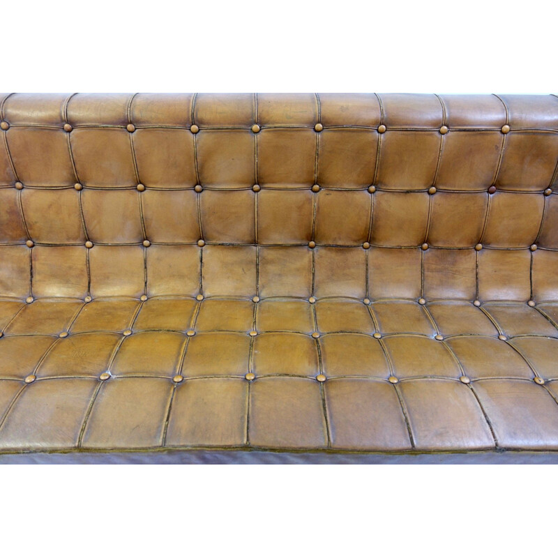 Vintage 3-seater Sofa in brown leather By William Katavolos For ICF Milano - 1990s