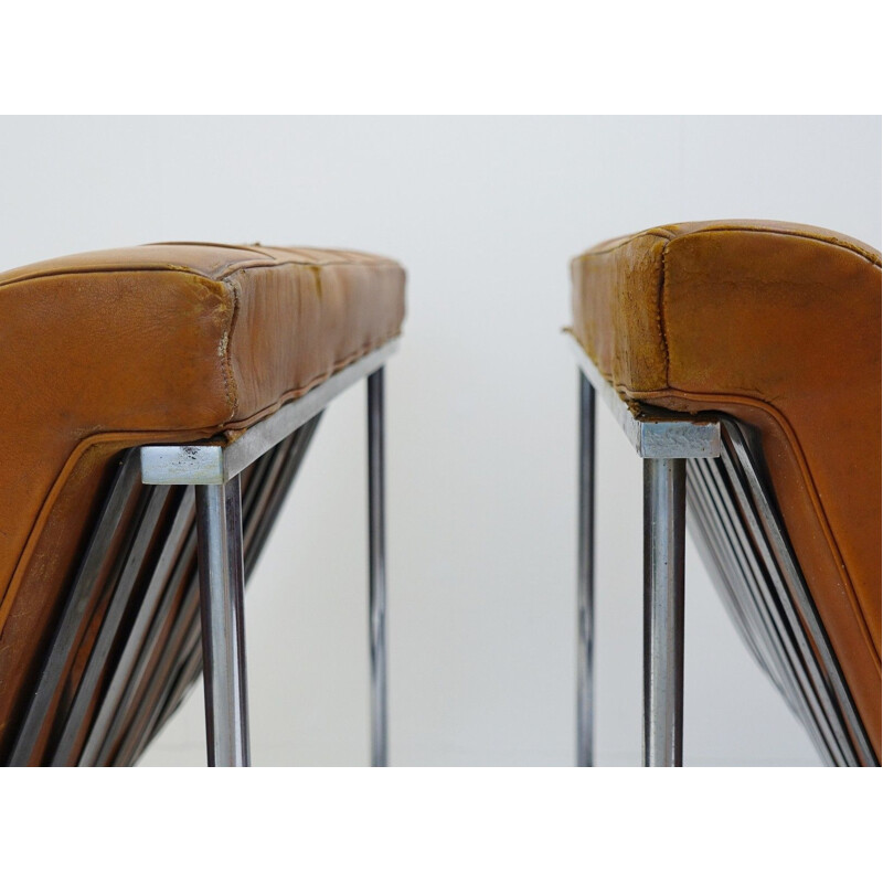 Suite de 2 fauteuils vintage en cuir par William Katavolos pour ICF Milano - 1990