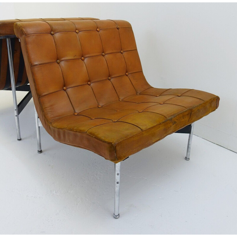 Suite de 2 fauteuils vintage en cuir par William Katavolos pour ICF Milano - 1990