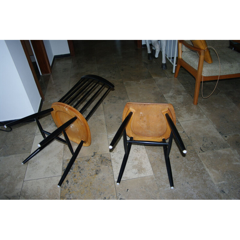 Set of 2 vintage bicolour wooden chairs - 1950s