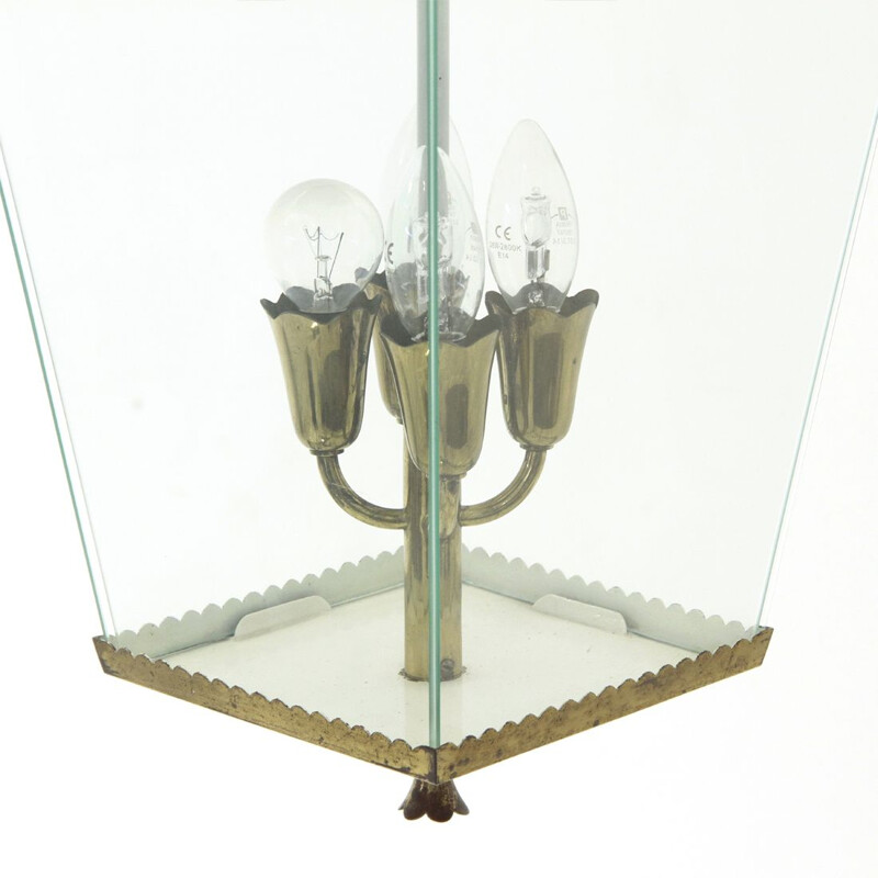 Set of 2 vintage Italian pendant lamps in brass - 1940s