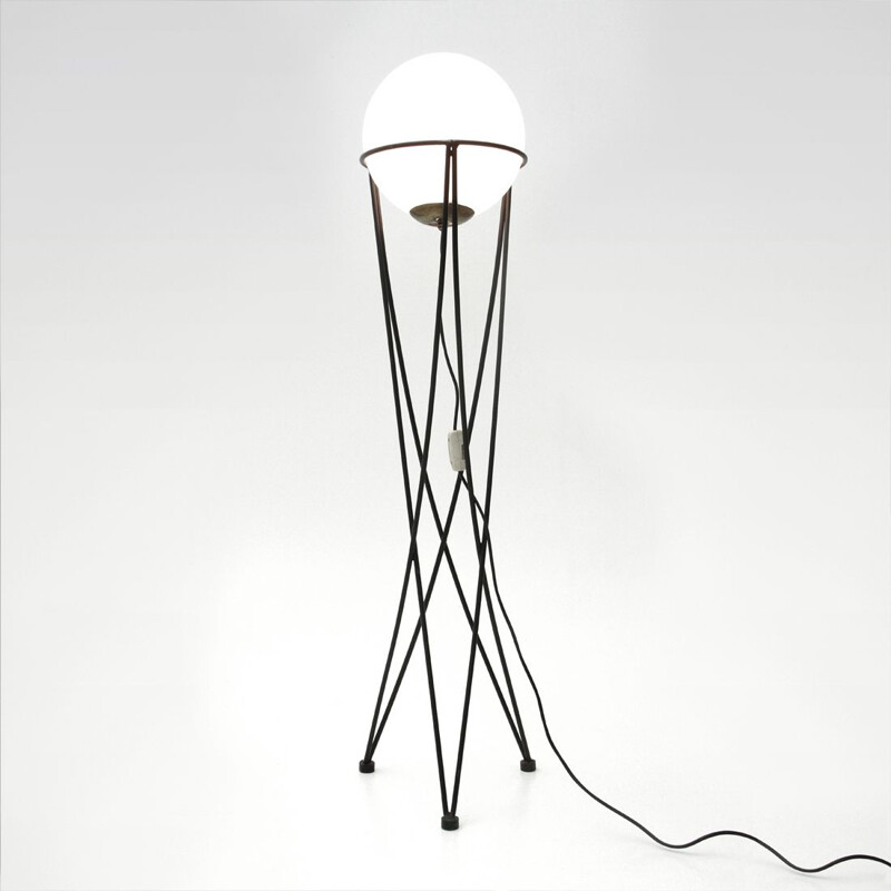 Vintage Italian floor lamp in metal and glass - 1950s