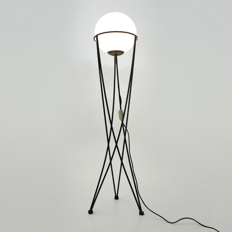 Lampadaire vintage italienne en métal et verre - 1950