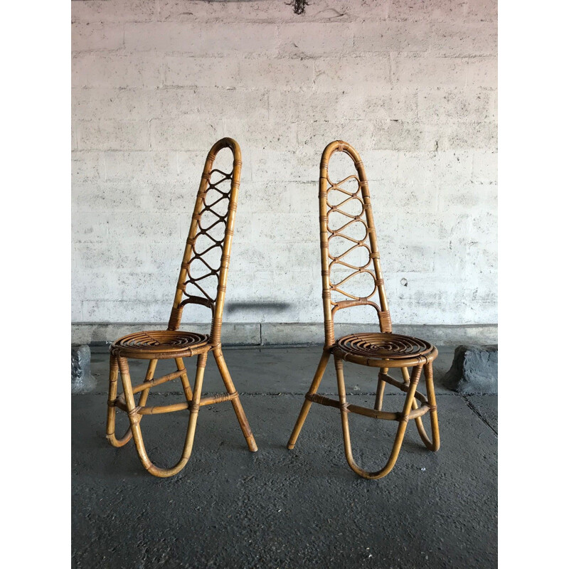 Suite de 2 chaises en bambou - 1960