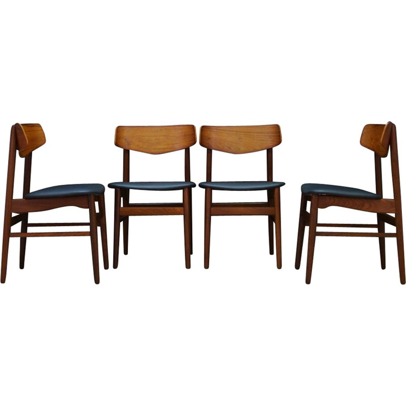 Suite de 4 chaises bleues vintages danoises - 1960