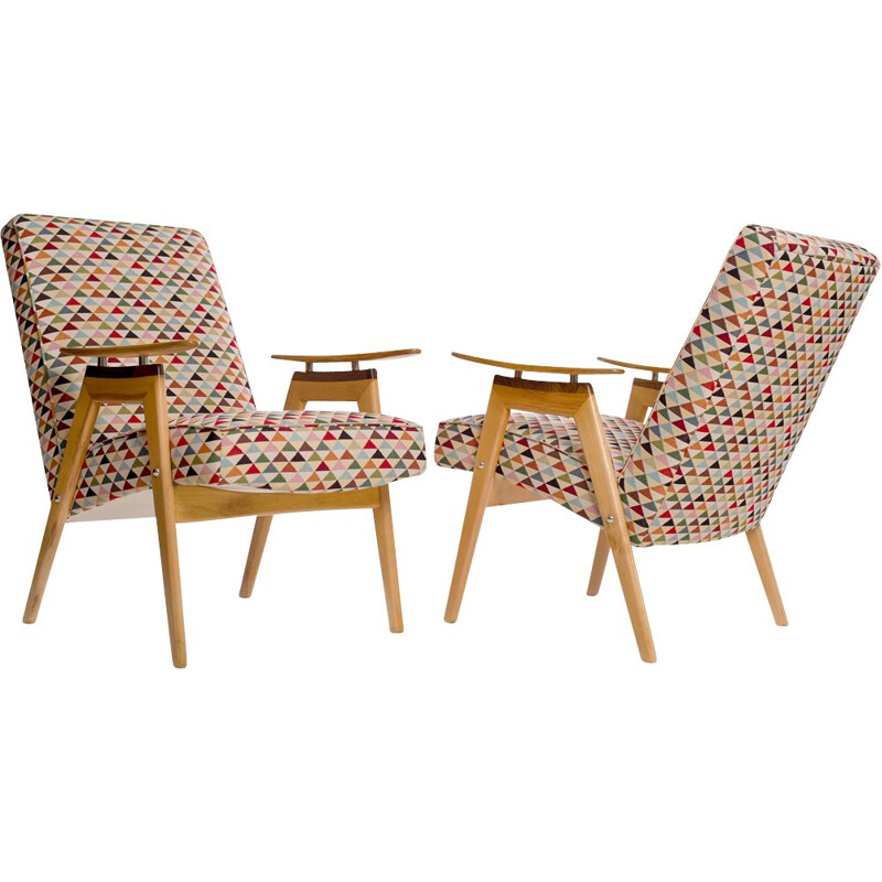 Suite de 2 lounge chairs à motifs multicolores par Jaroslav Smidek pour Jitona - 1960
