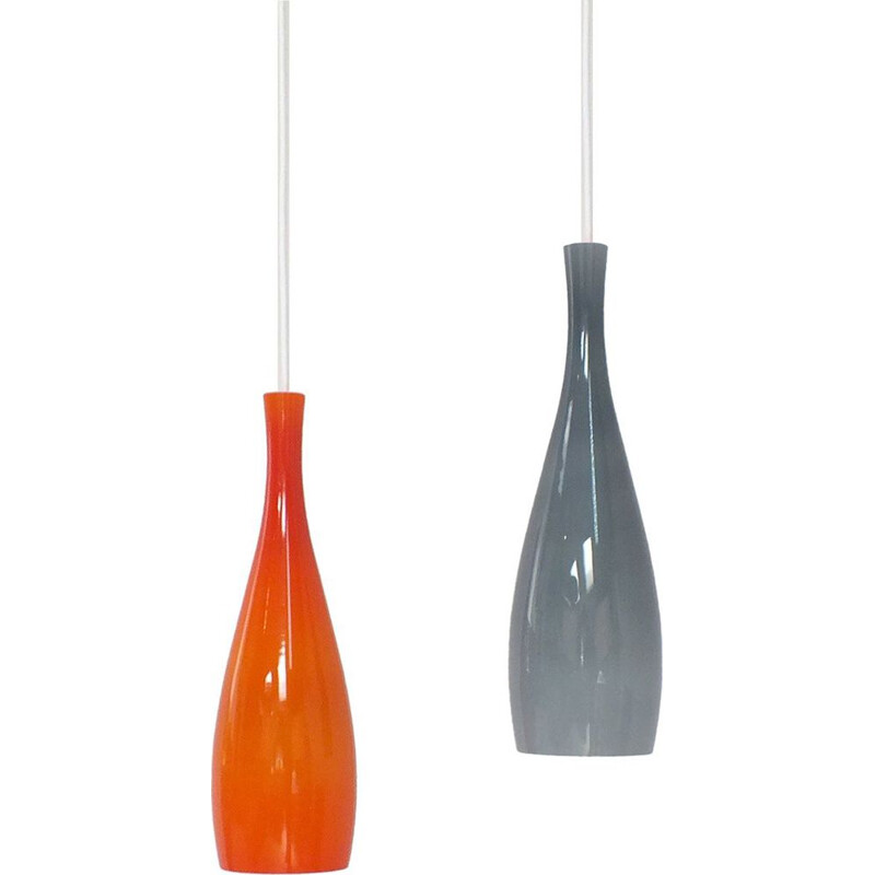 Set of 2 orange and grey Hanging lamps by J.Bang for Fog and Morup - 1960