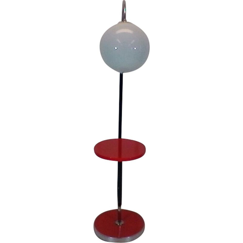 Rote Vintage-Stehlampe aus Holz, Metall und Chrom von Jindřich Halabala, 1930