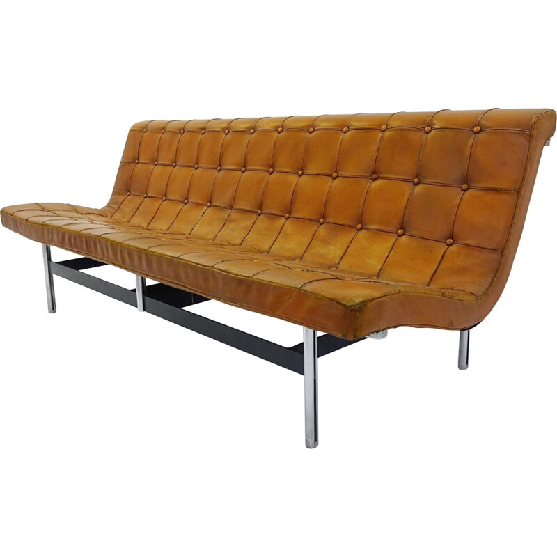 Vintage 3-seater Sofa in brown leather By William Katavolos For ICF Milano - 1990s