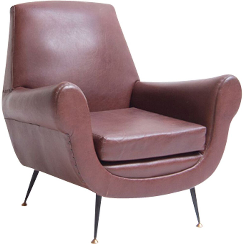 Vintage italian "Club" armchair in skaï - 1970s