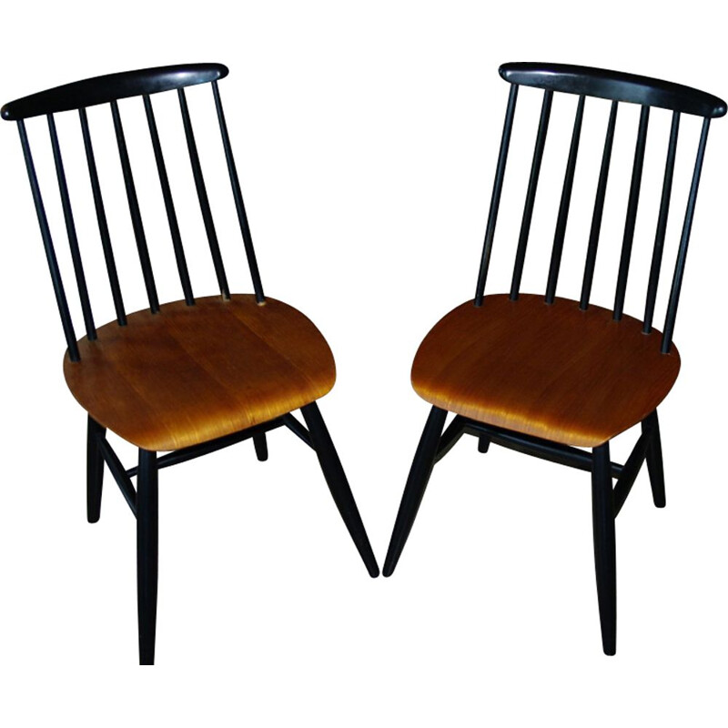 Set of 2 vintage bicolour wooden chairs - 1950s