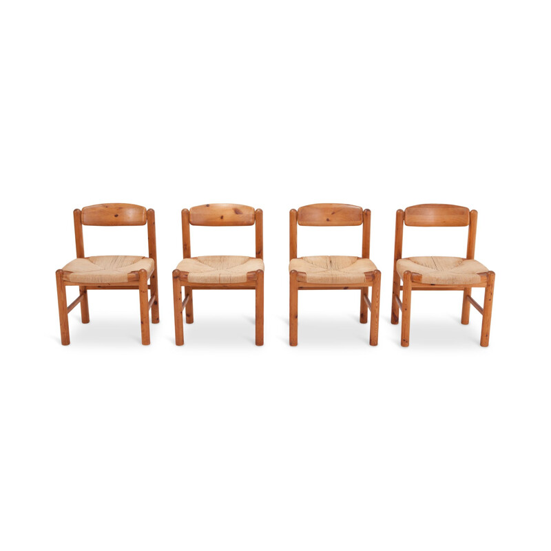 Lot de 6 chaises vintages en pin massif par Rainer Duamiller - 1970