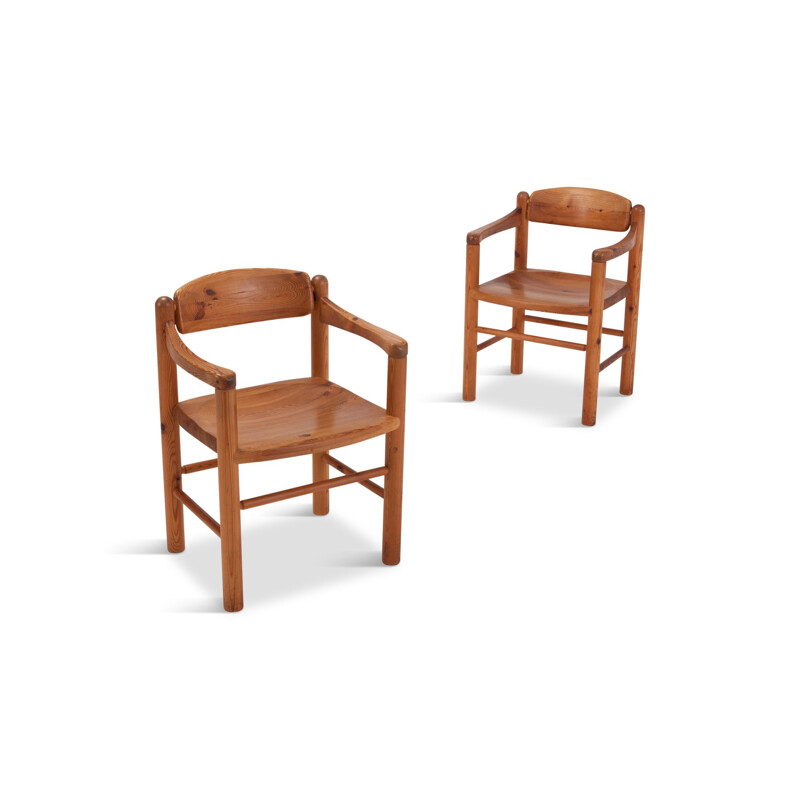Pair of vintage armchairs in solid pine by Rainer Daumiller - 1970s