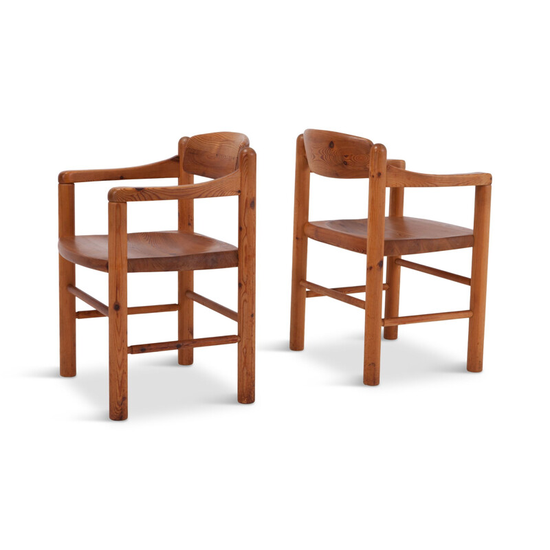 Pair of vintage armchairs in solid pine by Rainer Daumiller - 1970s