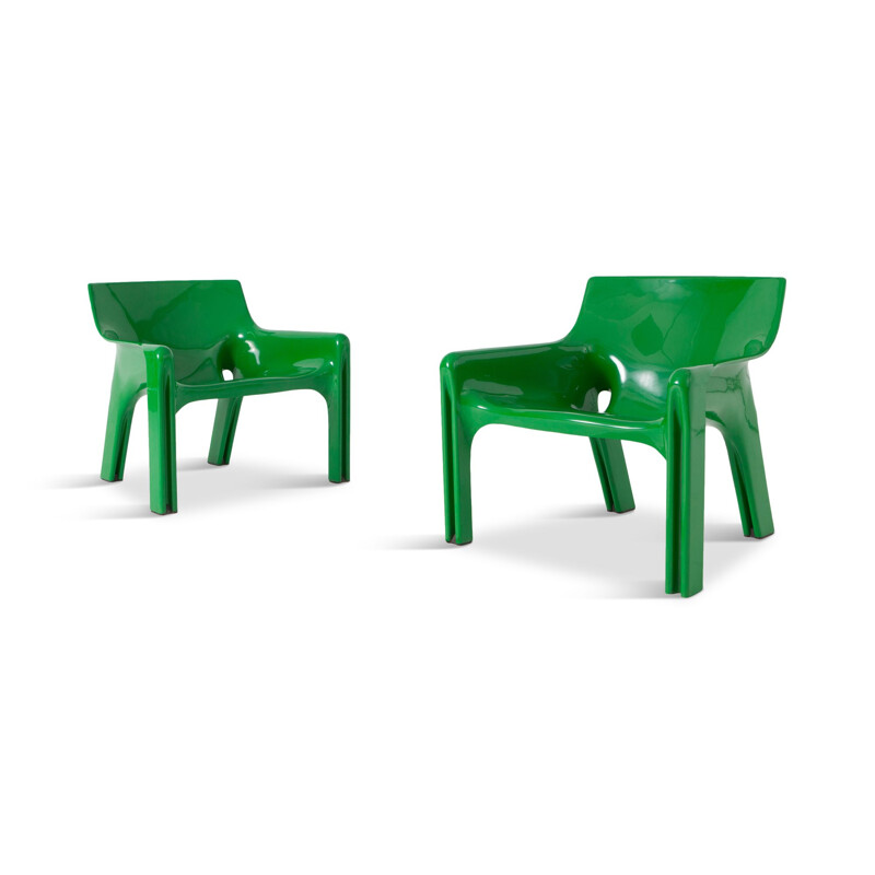 Vintage "Vicario" Green Lounge Chairs by Vico Magistretti - 1970s