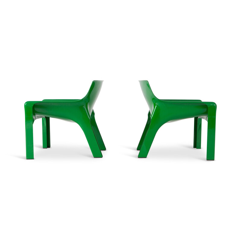 Vintage "Vicario" Green Lounge Chairs by Vico Magistretti - 1970s