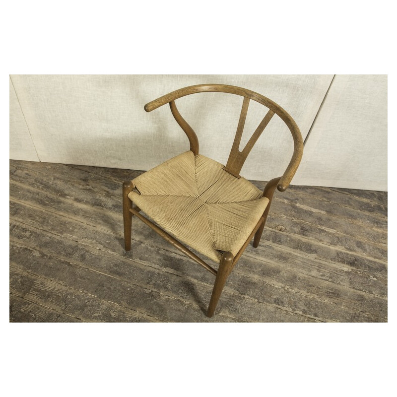 Wishbone chair in oakwood and paper cord, Hans WEGNER - 1960s