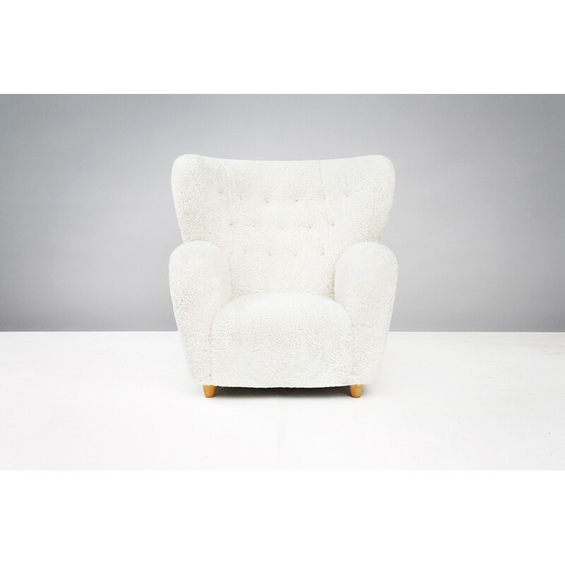 Fauteuil vintage blanc en hêtre par Marta Blostedt - 1930