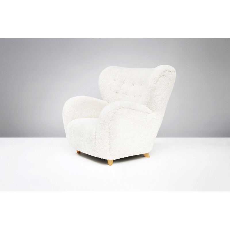 Vintage white lounge chair in beech by Marta Blostedt - 1930s