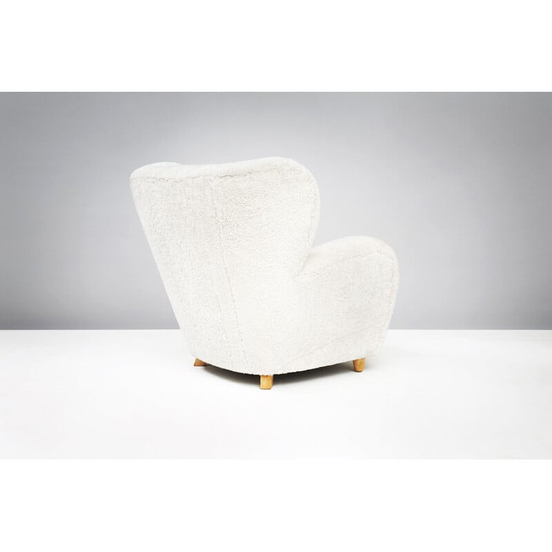 Vintage white lounge chair in beech by Marta Blostedt - 1930s
