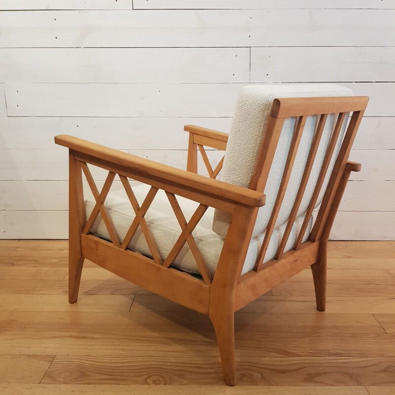 Vintage set of 2 armchairs in solid beech - 1940s