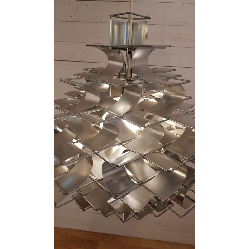 Vintage pendant light Cassiopee in brushed aluminum by Max Sauze