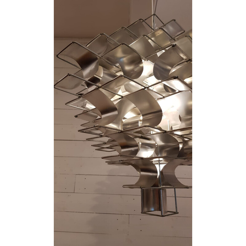 Vintage pendant light Cassiopee in brushed aluminum by Max Sauze