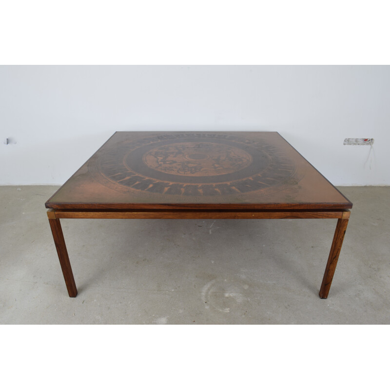 Vintage Danish coffee table in copper and rosewood 