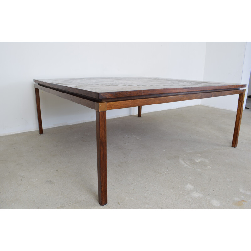 Vintage Danish coffee table in copper and rosewood 