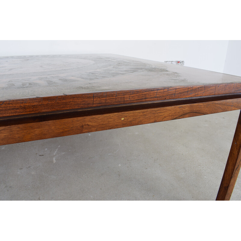 Table basse danoise vintage en cuivre et palissandre